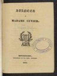 Stances à Madame Cuvier / [Auguste Masson] | Masson, Auguste (1791-1864) - pasteur et théologien français. Auteur