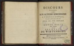 Discours prononcé par Son Altesse Serenissime à l'Audience publique, Tenuë sur les Hâles le 26. Août 1771. Jour de son Depart de cette Ville pour retourner dans ses Etats du Wirtemberg / Charles II de Wurtemberg | Charles 2 de Wurtemberg (1728-1793) - duc. Auteur